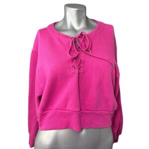 Victoria’s Secret Magenta Lace Up Sweatshirt Pink Cropped Medium Fleece Womens